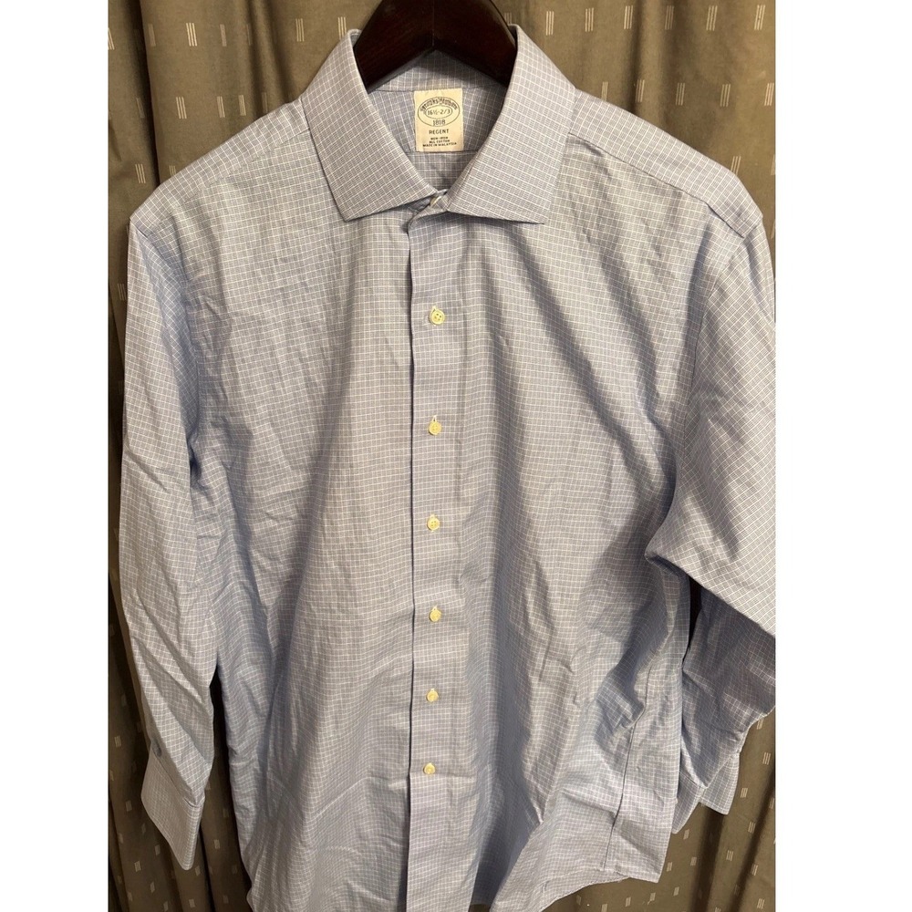 Brooks Brothers 1818 Regent Dress Shirt Mens 16.5 32/33 Blue Check Non-Iron